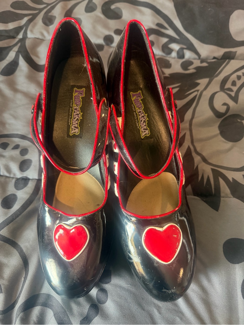 Funtasma Black Patent Platform Mary Janes with Red Heart Accents